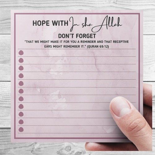 Hope with In Sha Allah notepad - to do lists - Islamic gifts