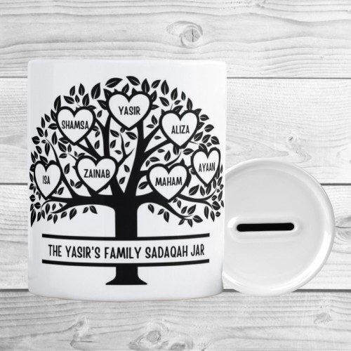 Islamic Personalised Tree Family Jar - Money Box - Charity - Gifting