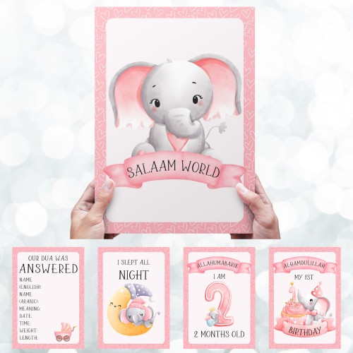 Islamic Baby Elephants Milestones - muslim baby girls and boys - islamic gifting - new and expectant parent gifting - baby gifitng