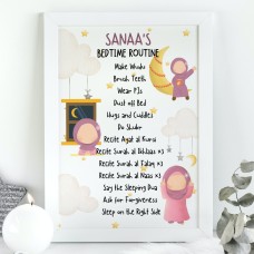 Islamic A4 Prints - Bedtime Routine and Sleeping Dua for Girls - Bedroom