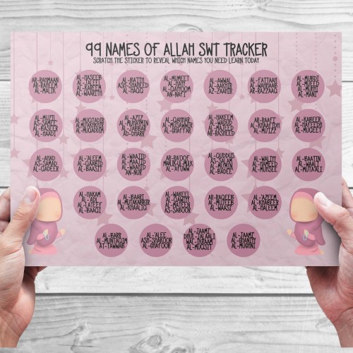 Ramadan / Eid 99 Names of Allah Tracker Scratch off Stickers Muslim Chart Journal Childrens Reward Chart and Sadaqah