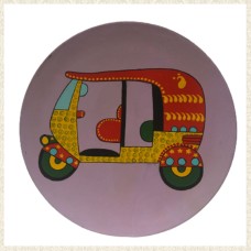 Hand Painted Wooden Wall Plate of Indian Rickshaw