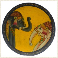Hand Painted Wooden Wall Art of 2 Elephants