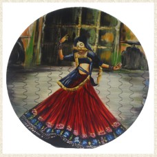 Hand painted Wooden Wall Art Plate of Indian Lady Dancing