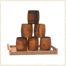 Set of 5 Barrel shaped Cups made from Teak Wood