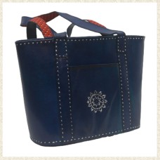 Handmade Blue Leather Bag with Star Design