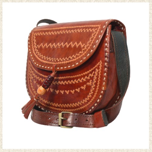 Handcrafted Leather Bag with Intricate Embroidery