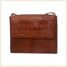 Hand Stitched Brown Leather Shoulder Bag with Adjustable Strap