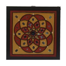 Handmade Lippan Art Wall Frame with Mud Design With Glass Chips FLOWER & BROWN AND BEIGE