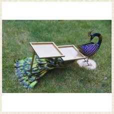 Handmade Metal Peacock with 2 Hand-Painted Trays