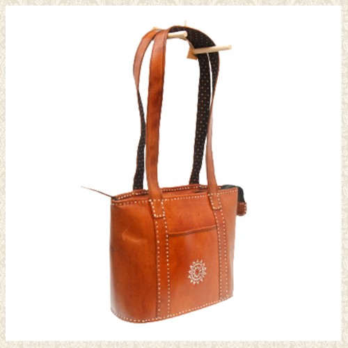 Handmade Brown Leather Bag with Star Design