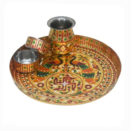 Meenakari Plate with Matching Karas and 2 Bowls perfect for wedding ceremonies
