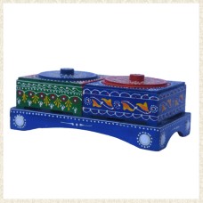 Set of 2 Colourful Decorative Wooden Dry Fruit Box and Tray