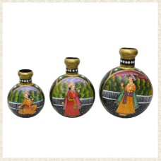 Set of 3 Handmade Metal Painted Vases