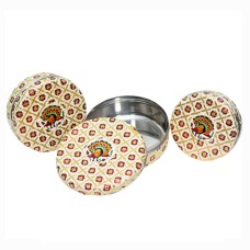 Meenakari Designed Masala Tin with 7 Individual Tins Made from Stainless Steel