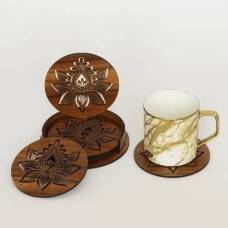 Wooden Tea Coaster with Stand for Dining Table, Office Table and Coffee Mug-Set of 6 Round Coasters by Indicrafts Global - Gift