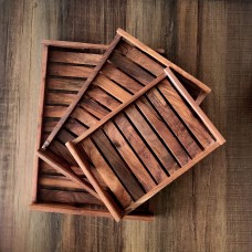 Wooden Tray Set - Rectangular Handmade for Serving Food and Drink (Brown) - Set of 3 -Christmas Gift