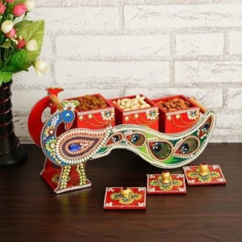 Handmade Multipurpose Box Peacock Wooden Dry Fruit Box,Wedding and Corporate Gifts, Handicraft Item by Indicrafts Global - Gift