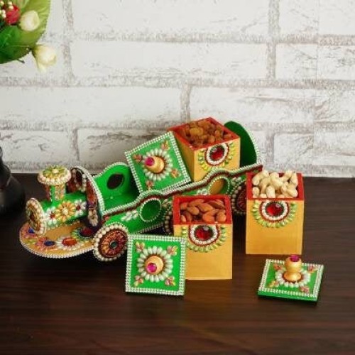 Handmade MultiPurpose Box/Train Shape Wooden Dry Fruit Box, For Wedding Gifts, Dining Table, Corporate Gifts Handicraft - Christmas Gift