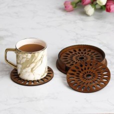 Wooden Tea Coaster with Stand for Dining Table, Office Table and Coffee Mug-Set of 6 Round Coasters by Indicrafts Global Day Gift
