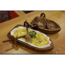 Wooden Boat Shape Platter Set / Snack Serving / Decorative Plate with Spoon and Fork - Christmas Gift