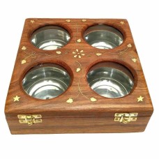Wooden Multipurpose Box with 4 Storage Compartments- Multi-use – Spice Box, Dry Fruit Box, Storing Accessories