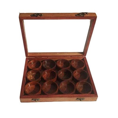 Wooden Handcrafted Spice Box/ Masala Dabba with 12 Round Compartments & Spoon, Sheesham Wood Spice Box Set - Christmas Gift
