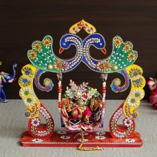 Beautiful Wooden Handicrafted Peacock Swing Jhula for Laddu Gopal Krishna for Home Mandir Temple by Indicrafts Global