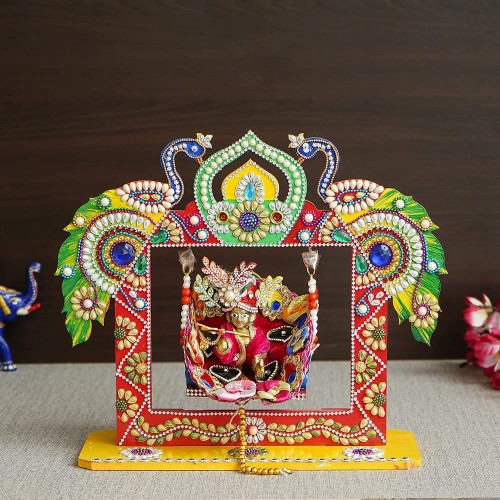 Beautiful Wooden Handicrafted Peacock Swing Jhula for Laddu Gopal Krishna for Home Mandir Temple by Indicrafts Global