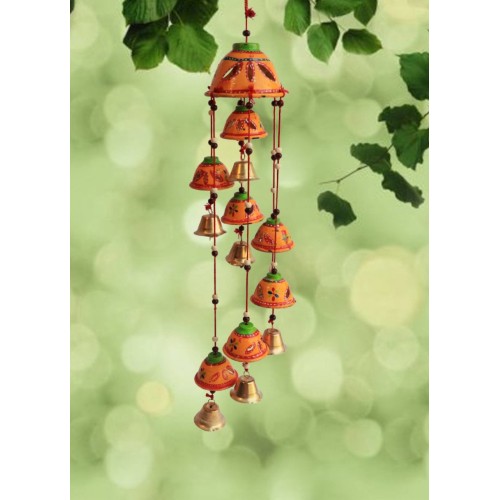 Handcrafted Multicolour Round Bell Wind chime for indoor & outdoor, Wall Hanging Decor for Patio/Garden, Suncatcher, House Warming Gift