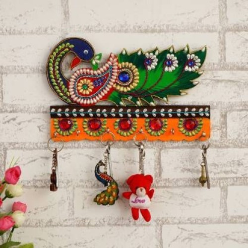 MDF Wood Multicolour Traditional Design Wall Mounted Designer Key Holders for Wall Decor ,Stylish Hook Stand Key Organizer - Gift