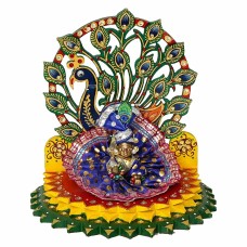 Beautiful Wooden Handicrafted Peacock Singhasan for Laddu Gopal Krishna for Home Mandir Temple by Indicrafts Global