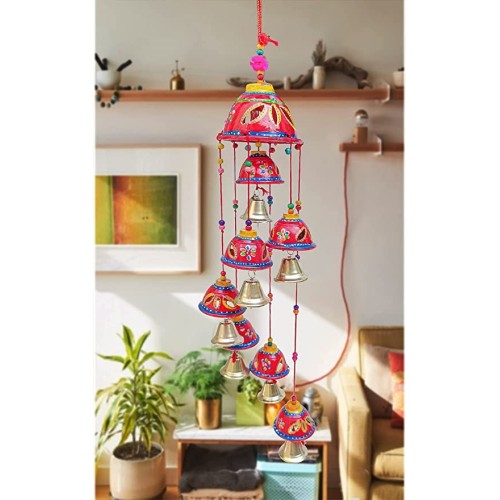 Handcrafted Multicolour Round Bell Wind chime for indoor & outdoor, Wall Hanging Decor for Patio/Garden, Suncatcher, House Warming Gift