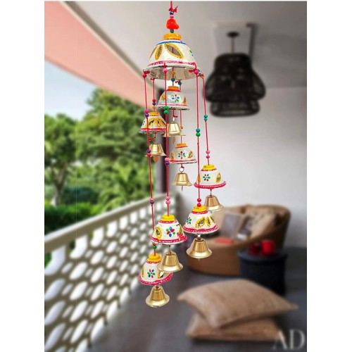 Handcrafted Multicolour Round Bell Wind chime for indoor & outdoor, Wall Hanging Decor for Patio/Garden, Suncatcher, House Warming Gift