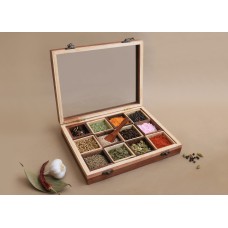 Dual-Tone Wooden Handcrafted Spice Box/ Masala Dabba with 12 Square Compartments & Spoon, Sheesham Wood Spice Box Set - Day Gift