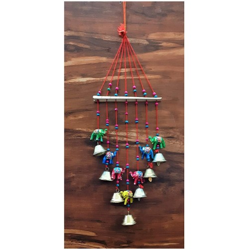 Handcrafted Multicolour Elephant Wind chime for indoor & outdoor, Wall Hanging Decor for Patio/Garden, Suncatcher, House Warming Gift