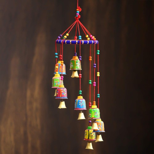 Handcrafted Multicolour Round Bell Wind chime for indoor & outdoor, Wall Hanging Decor for Patio/Garden, Suncatcher, House Warming Gift