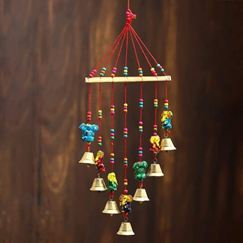 Handcrafted Multicolour Ganpati Wind chime for indoor & outdoor, Wall Hanging Decor for Patio/Garden, Suncatcher, House Warming Gift