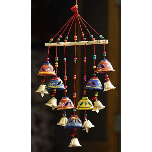 Handcrafted Multicolour Round Bell Wind chime for indoor & outdoor, Wall Hanging Decor for Patio/Garden, Suncatcher, House Warming Gift
