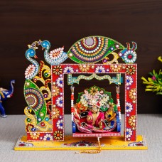 Beautiful Wooden Handicrafted Peacock Swing Jhula for Laddu Gopal Krishna for Home Mandir Temple by Indicrafts Global