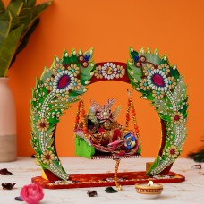 Beautiful Wooden Handicrafted Swing Jhula for Laddu Gopal Krishna for Home Mandir Temple by Indicrafts Global