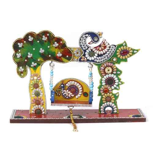 Beautiful Wooden Handicrafted Peacock Swing Jhula for Laddu Gopal Krishna for Home Mandir Temple by Indicrafts Global