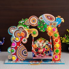 Beautiful Wooden Handicrafted Peacock Swing Jhula for Laddu Gopal Krishna for Home Mandir Temple by Indicrafts Global