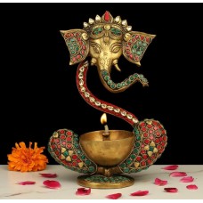 Brass Ganesh stonework Diya for Home Temple | Ganesha Oil Lamp | Pillayar Vilakku
