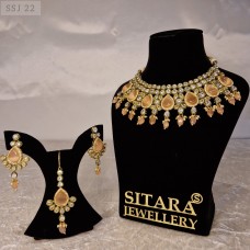 Half cut kundan Set - Peach