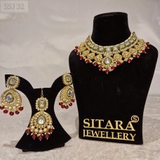 Half Cut Kundan Set - Emerald Ruby