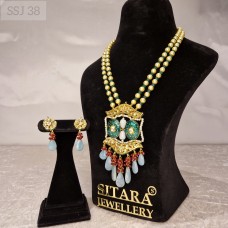 Meenakari Polki Emerald Green Set