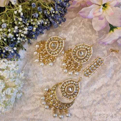 Earrings Tikka Set - White