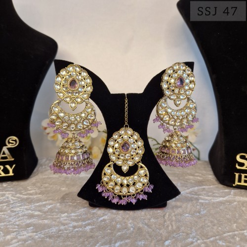 Earrings Tikka Set - Purple