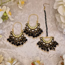 Loop Meenakari Earrings Tikka Set - Black